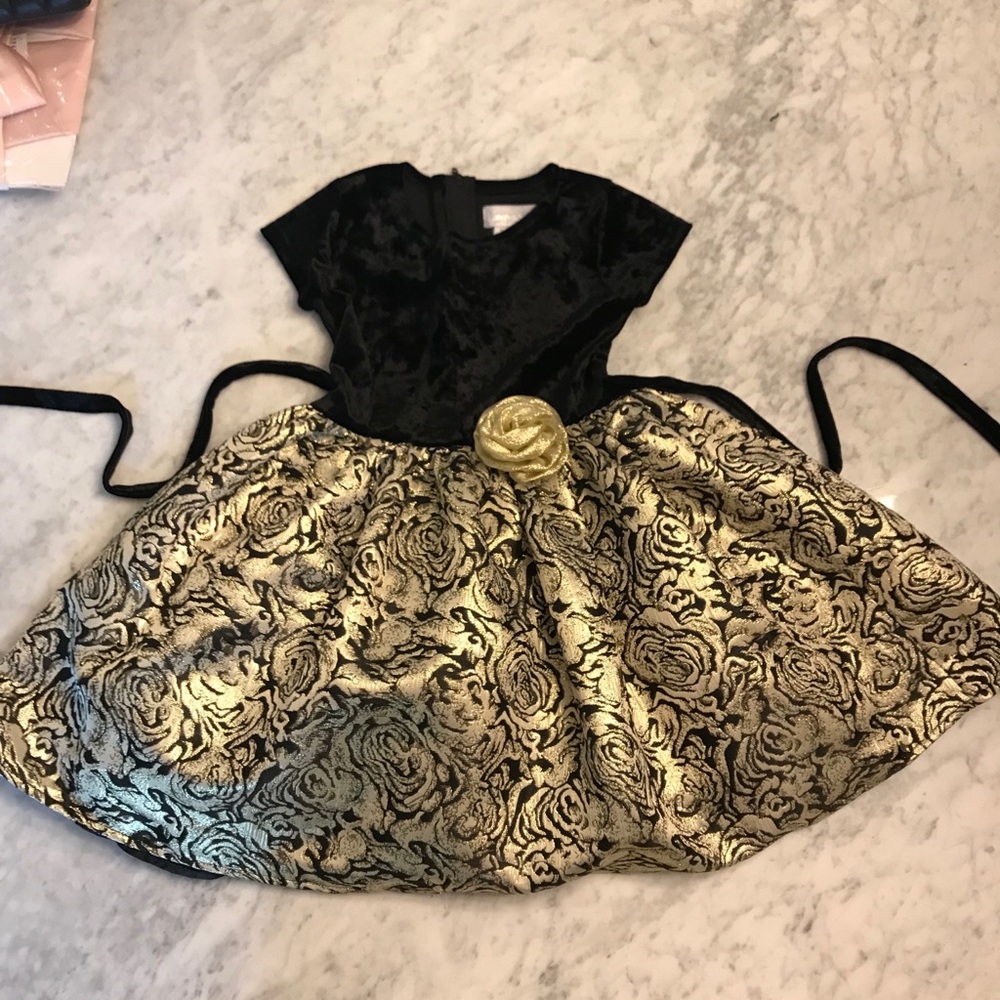 Black velvet dress with gold floral bottom print